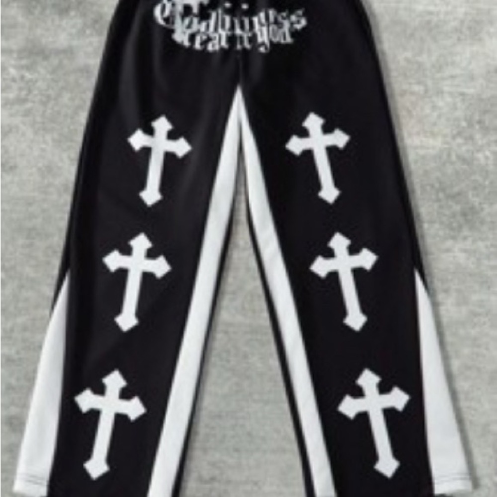 Black and White Cross Print Pants